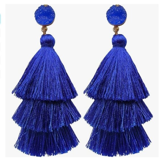 New! Gorgeous Blue Bohemian Tassel Earrings - Picture 1 of 6